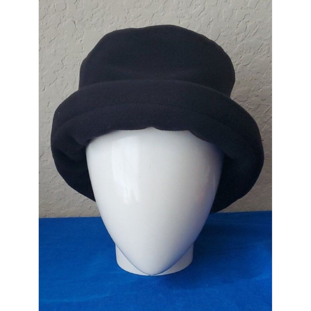 VTG Women's Black Fleece Bucket Hat Roll Brim Cloche One Size Cozy Winter